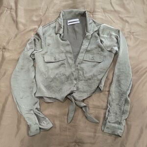 UO Silk Tie Front Cropped Top